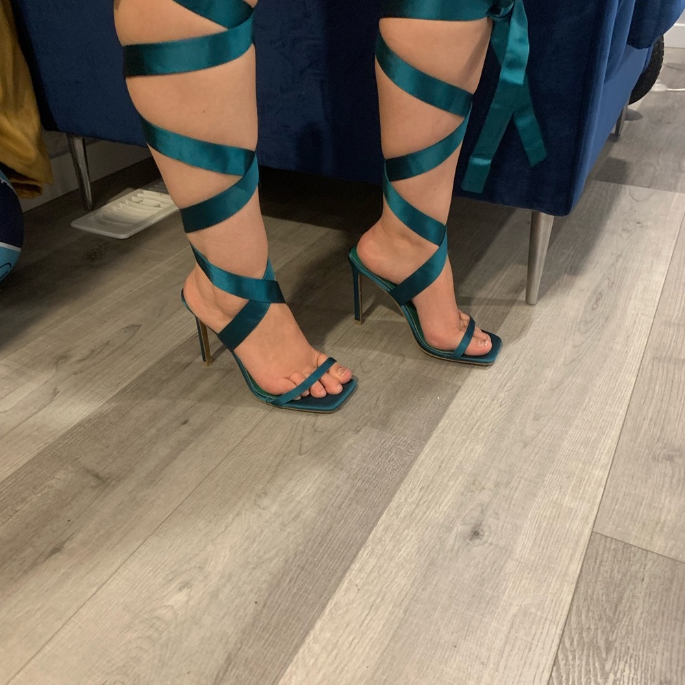 Elegant Teal Strappy Heels